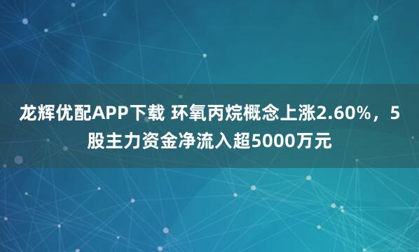 龙辉优配APP下载 环氧丙烷概念上涨2.60%，5股主力资金净流入超5000万元